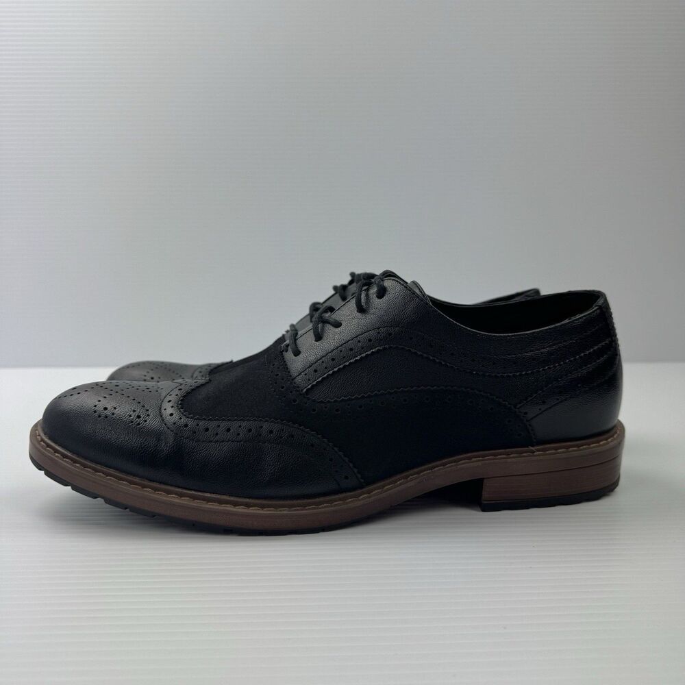 Perry Ellis Alfred Mens 13 Black Wingtip Oxford Brogue Dress Shoes Ultra Foam - Picture 6 of 10